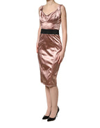 Pink Satin Sweetheart Sheath Corset Midi Dress