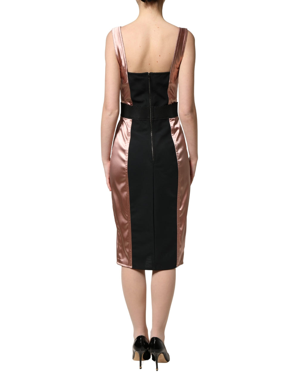 Pink Satin Sweetheart Sheath Corset Midi Dress