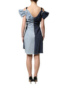 Blue Cotton Patchwork Denim Mini Sheath Dress