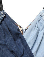 Blue Cotton Patchwork Denim Mini Sheath Dress