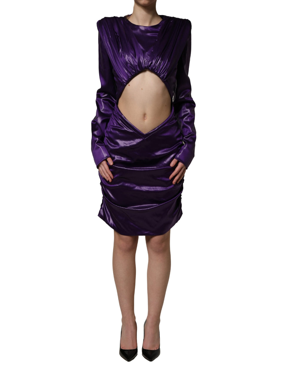 Metallic Purple Long Sleeve Cut-Out Mini Dress
