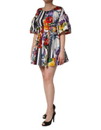 Multicolor Patchwork Cotton Poplin Mini Dress