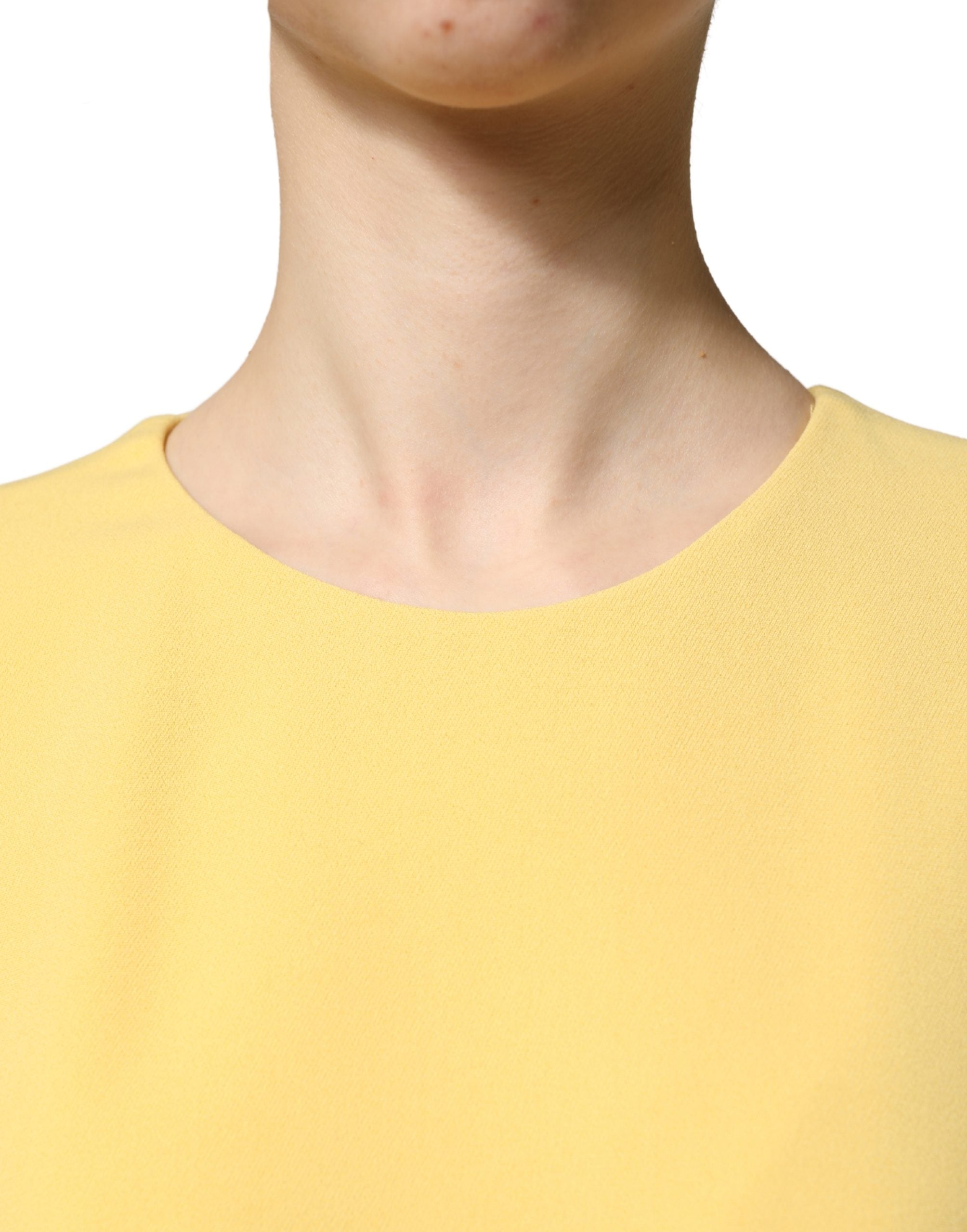 Yellow Short-Sleeved Crew Neck Midi Dress