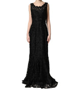 Black Lace Full Length Evening Gown Dress