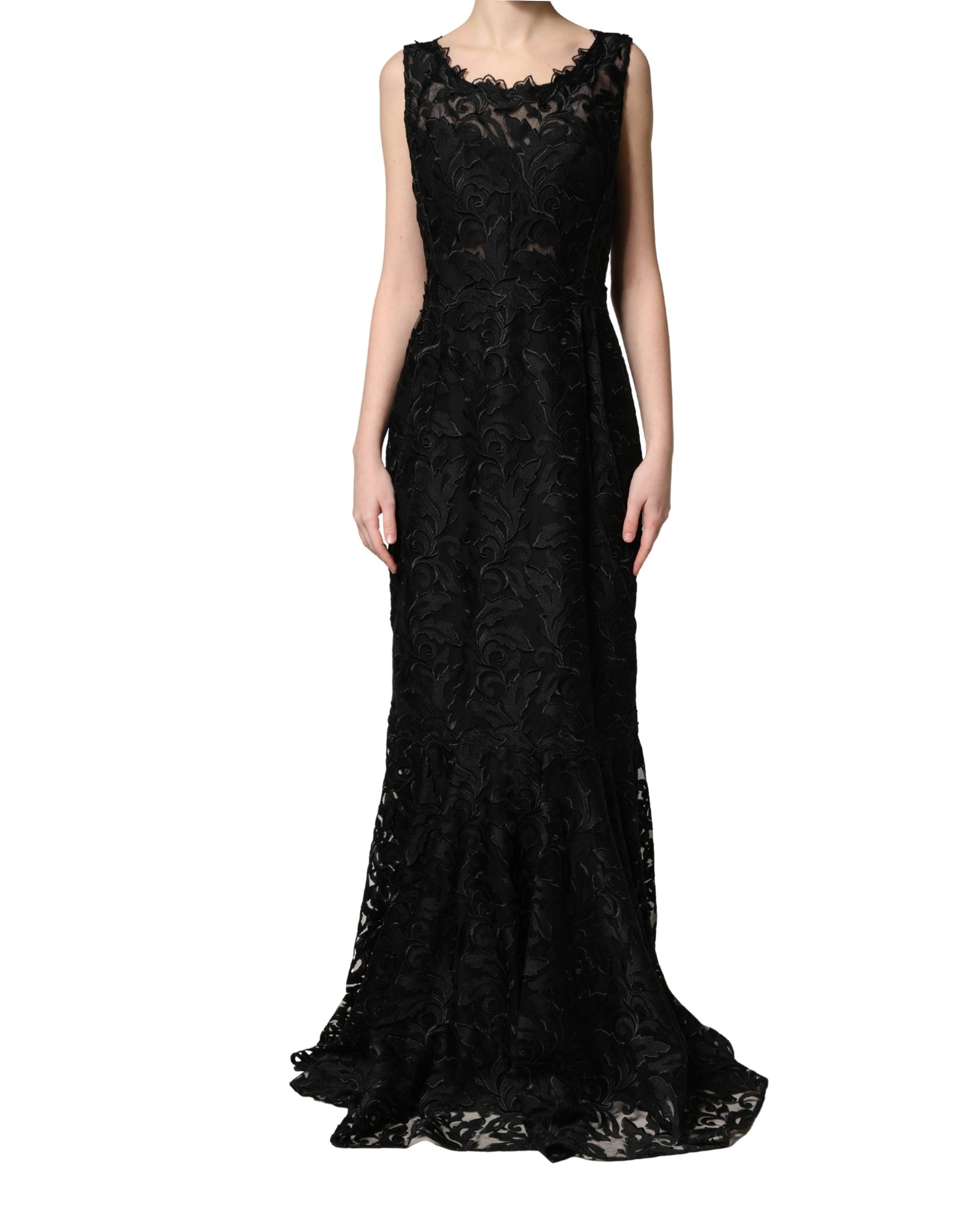 Black Lace Full Length Evening Gown Dress