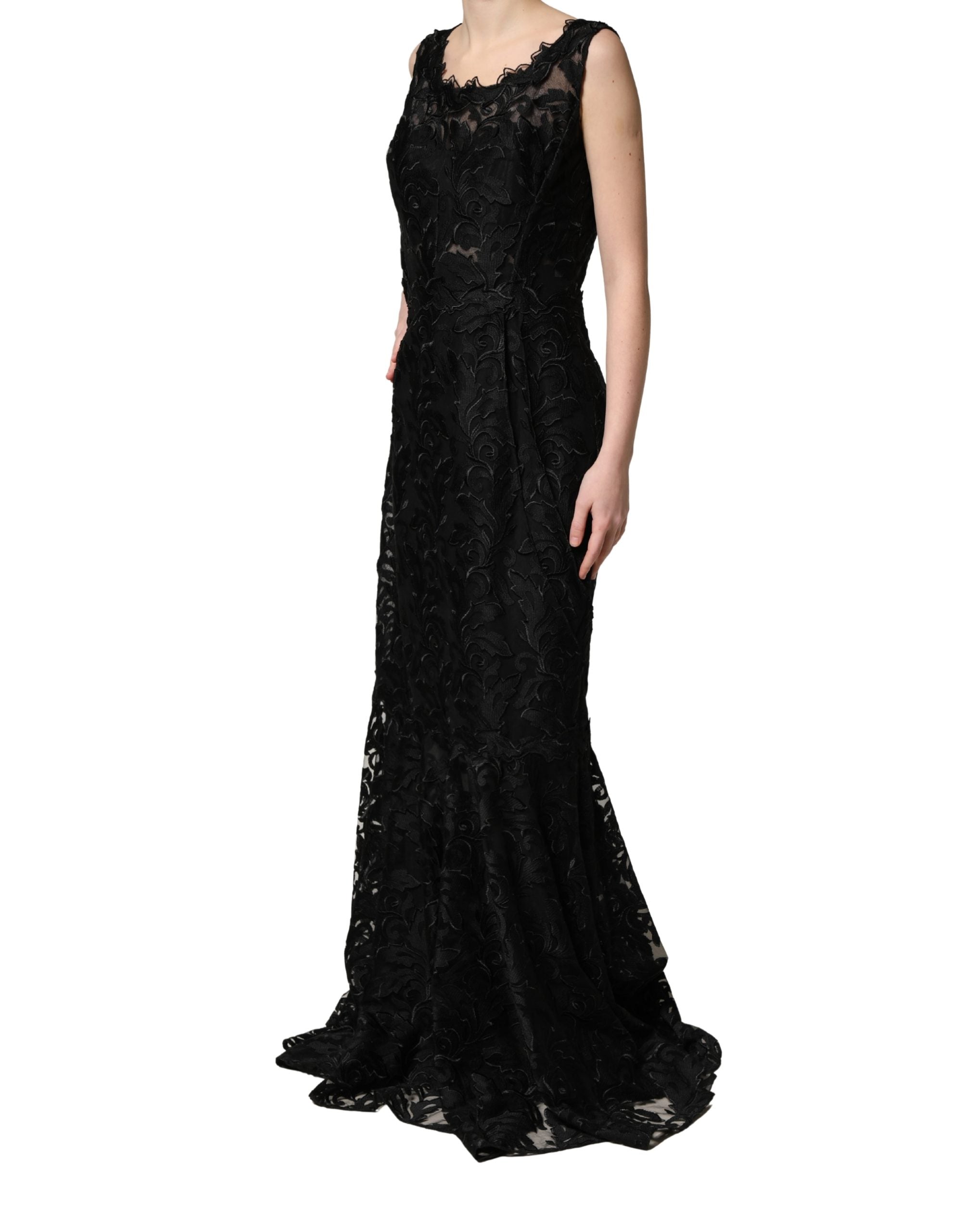 Black Lace Full Length Evening Gown Dress