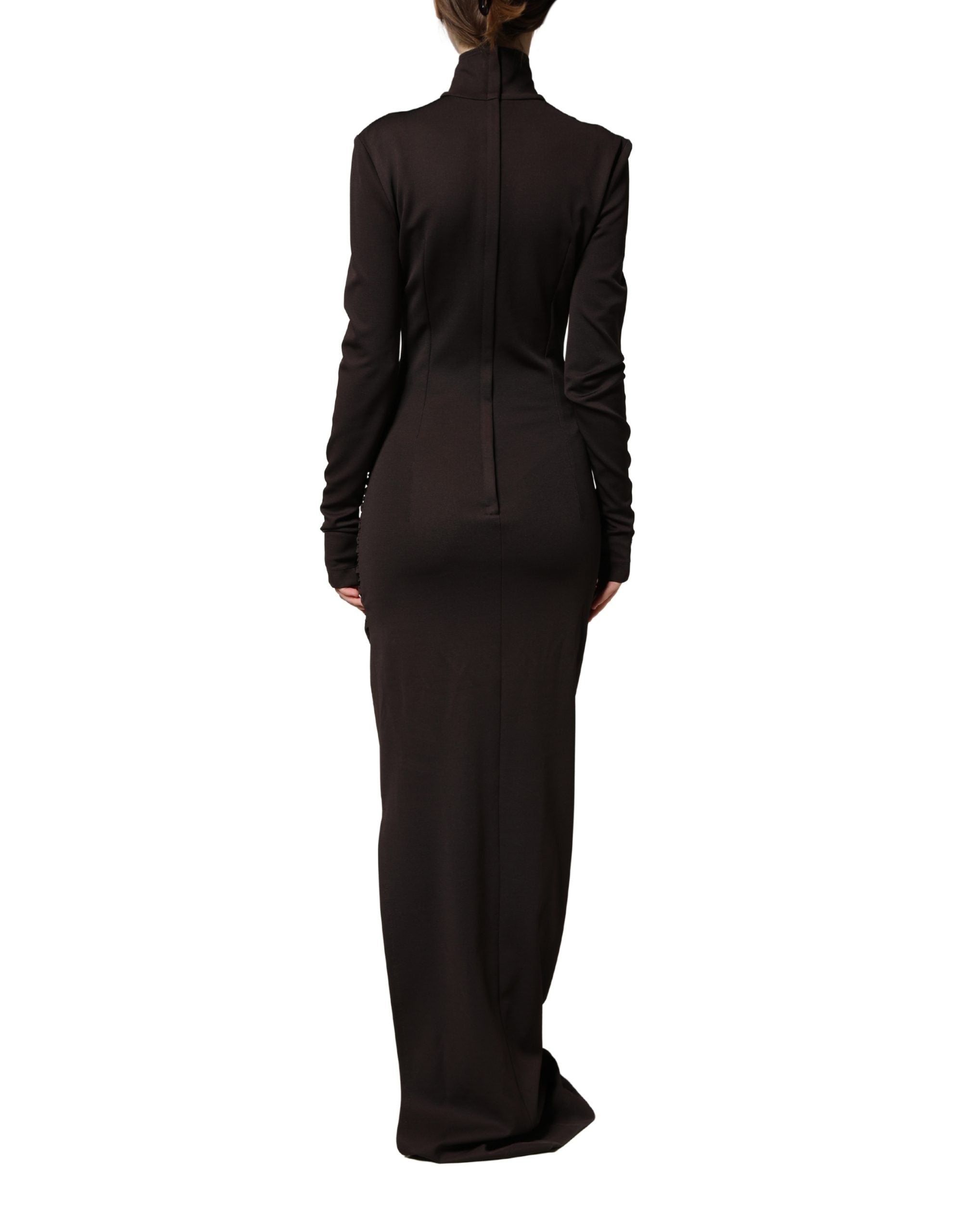 Brown Turtleneck Jersey Long Maxi Dress