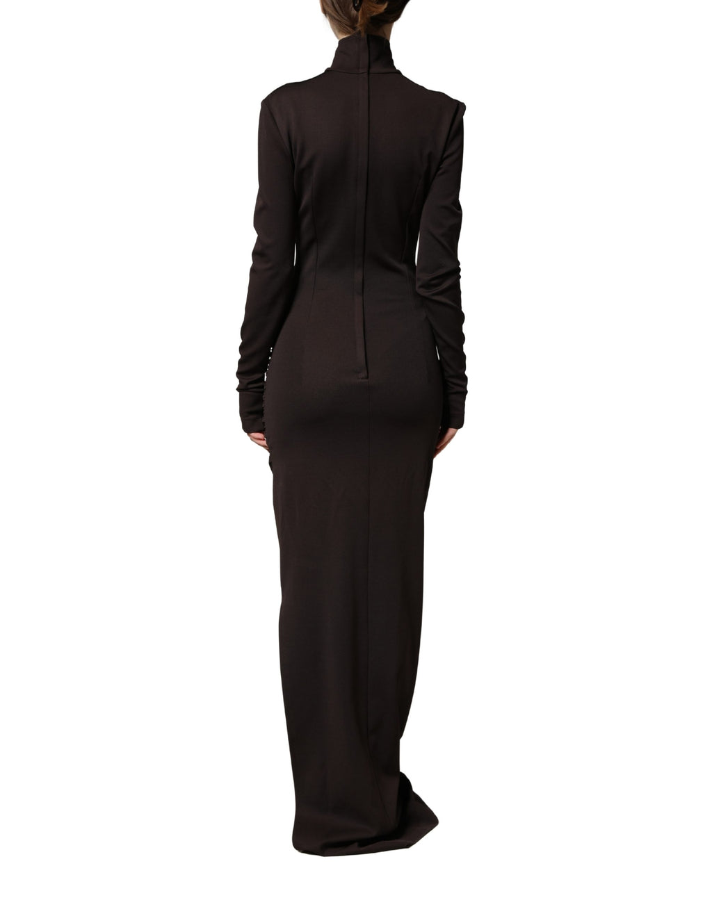 Brown Turtleneck Jersey Long Maxi Dress