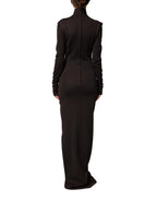 Brown Turtleneck Jersey Long Maxi Dress