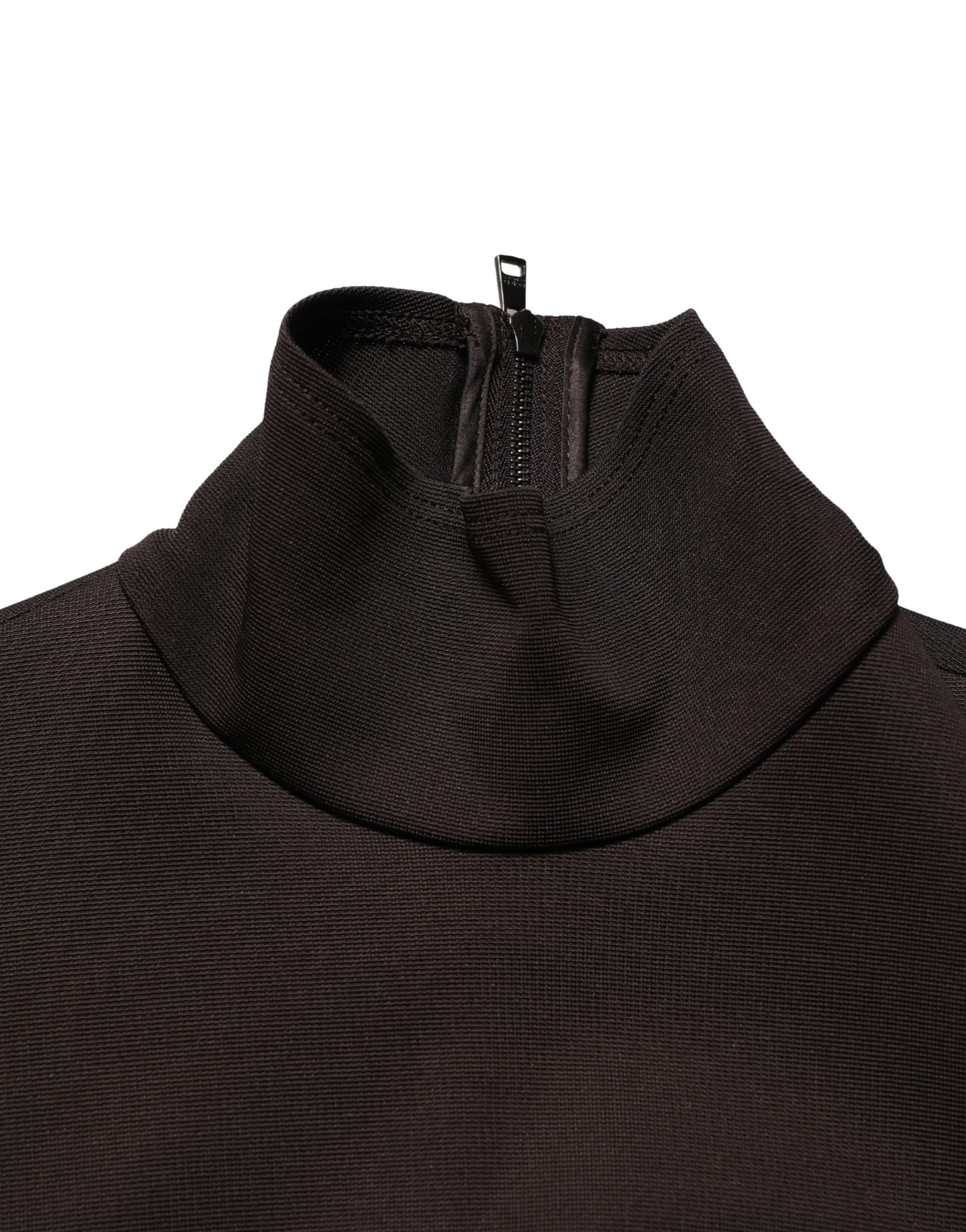 Brown Turtleneck Jersey Long Maxi Dress