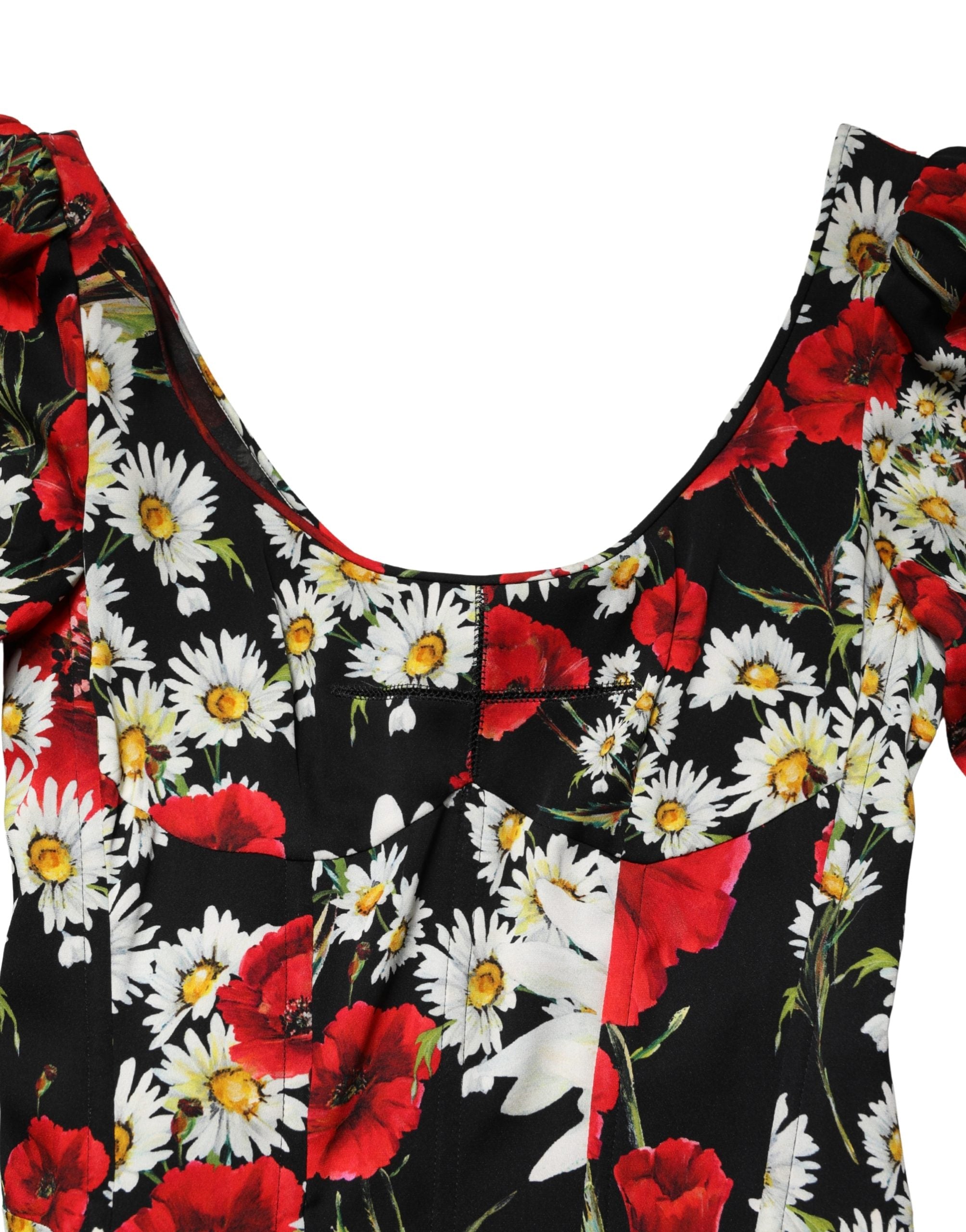 Black Floral Silk Long Sleeves Gown Dress