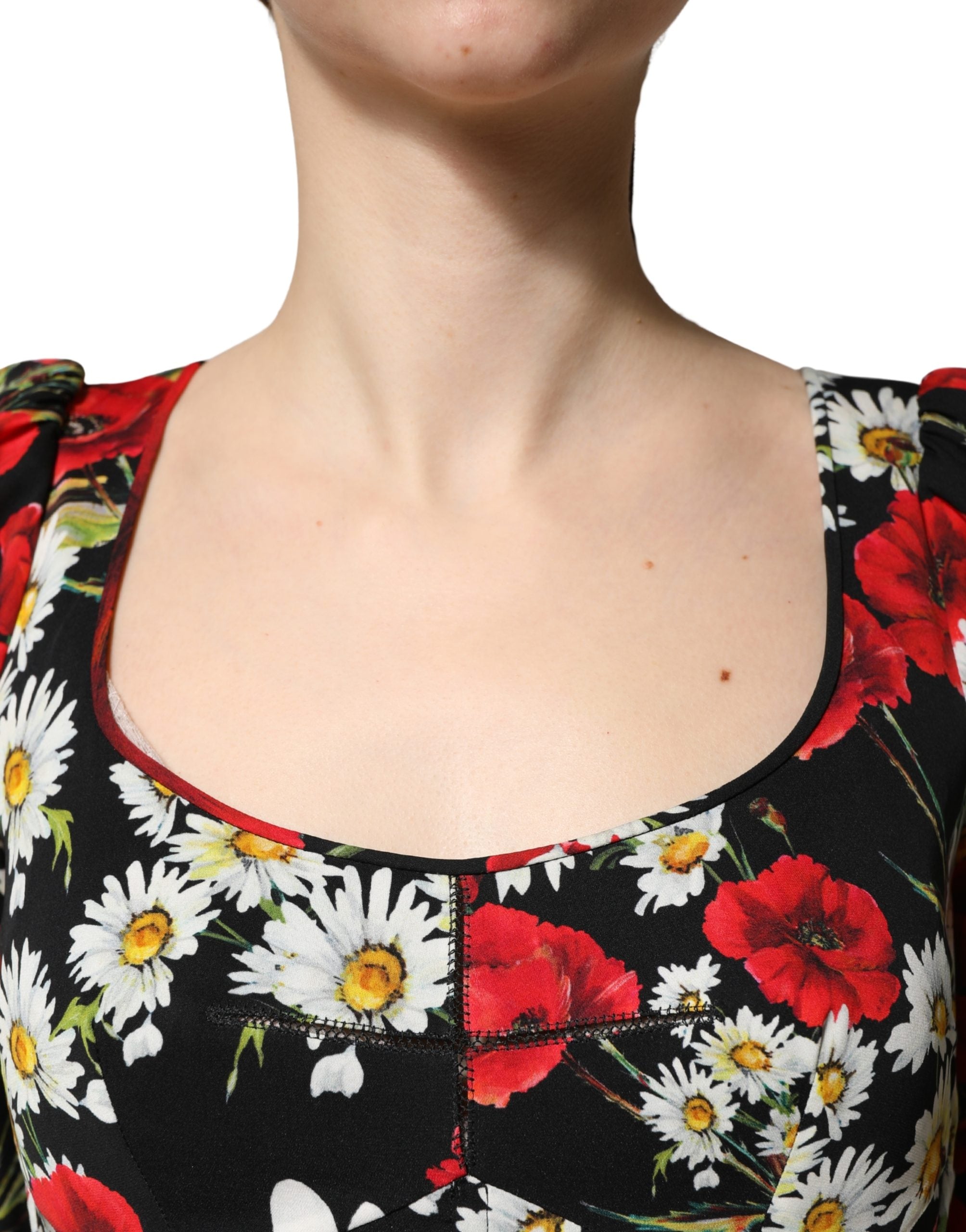 Black Floral Silk Long Sleeves Gown Dress