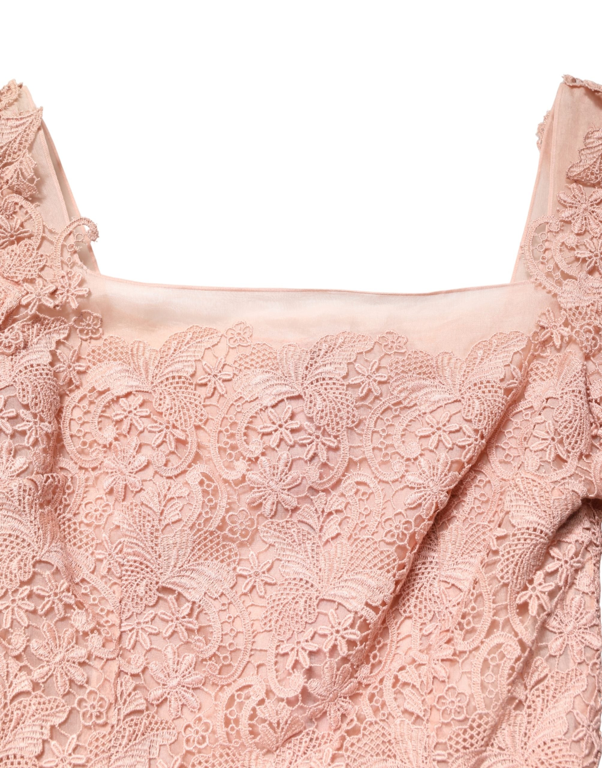 Pink Lace Long-Sleeved Evening Gown Dress