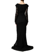 Black Lace Square Neck LongSleeve Maxi Dress