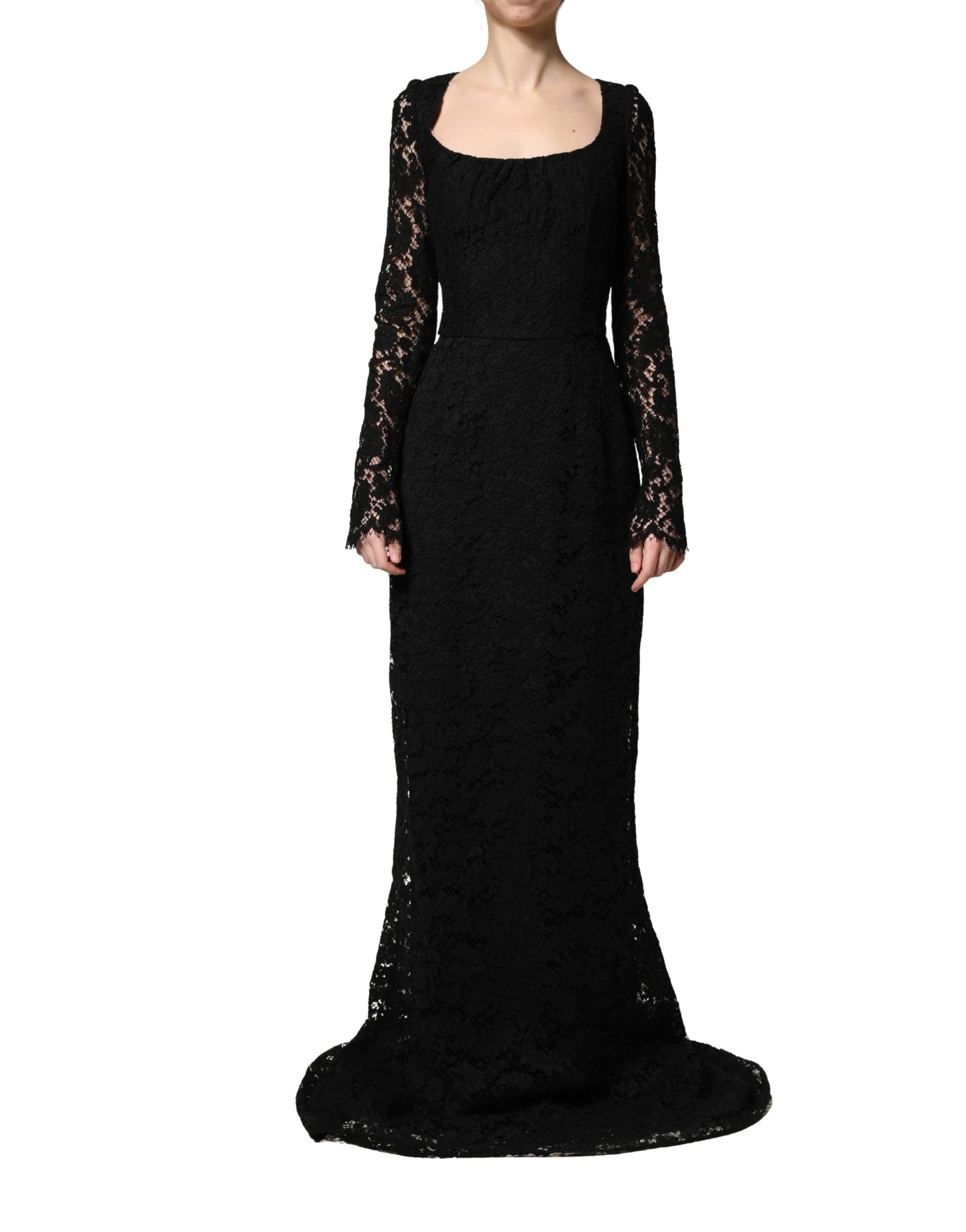 Black Lace Square Neck LongSleeve Maxi Dress