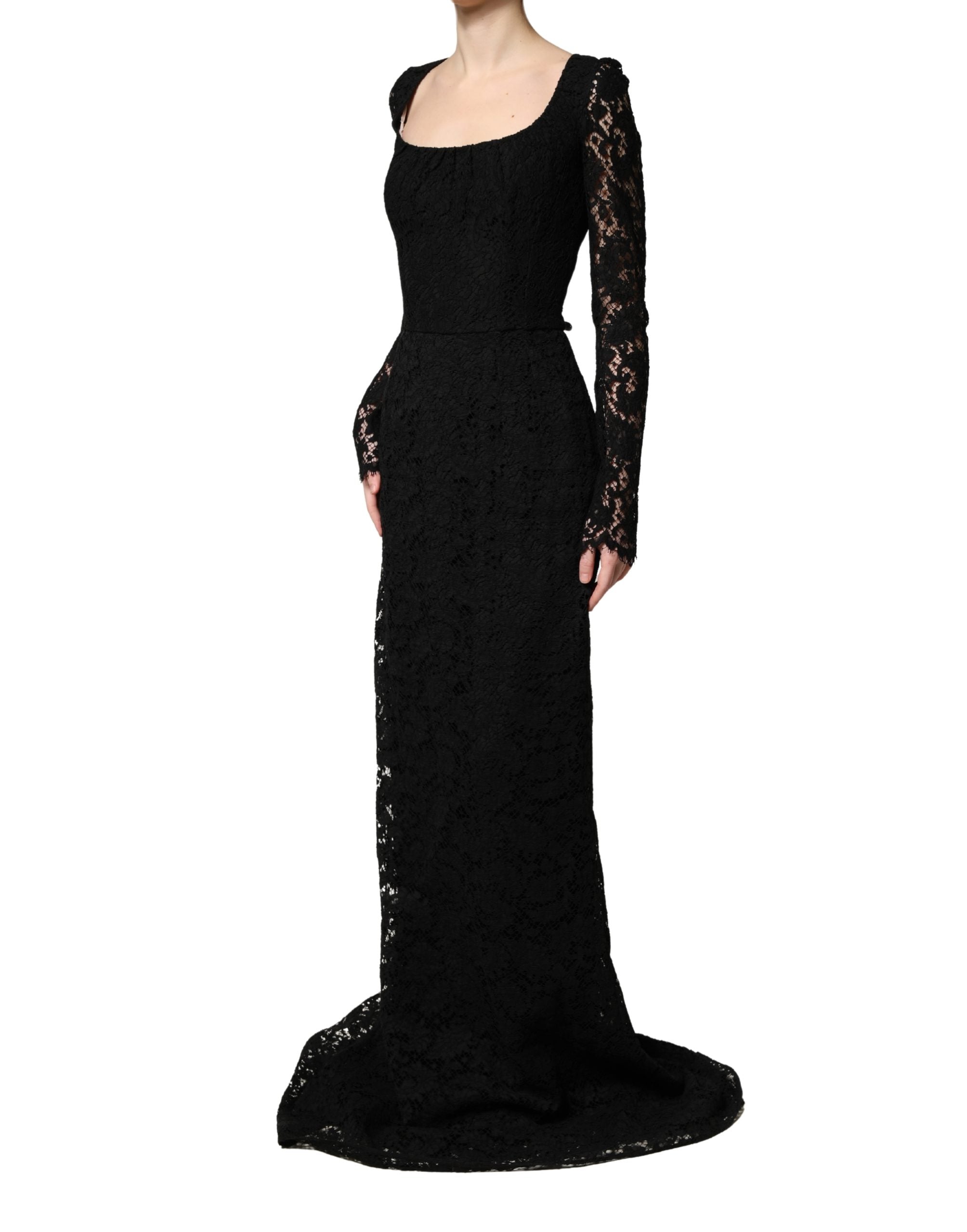 Black Lace Square Neck LongSleeve Maxi Dress