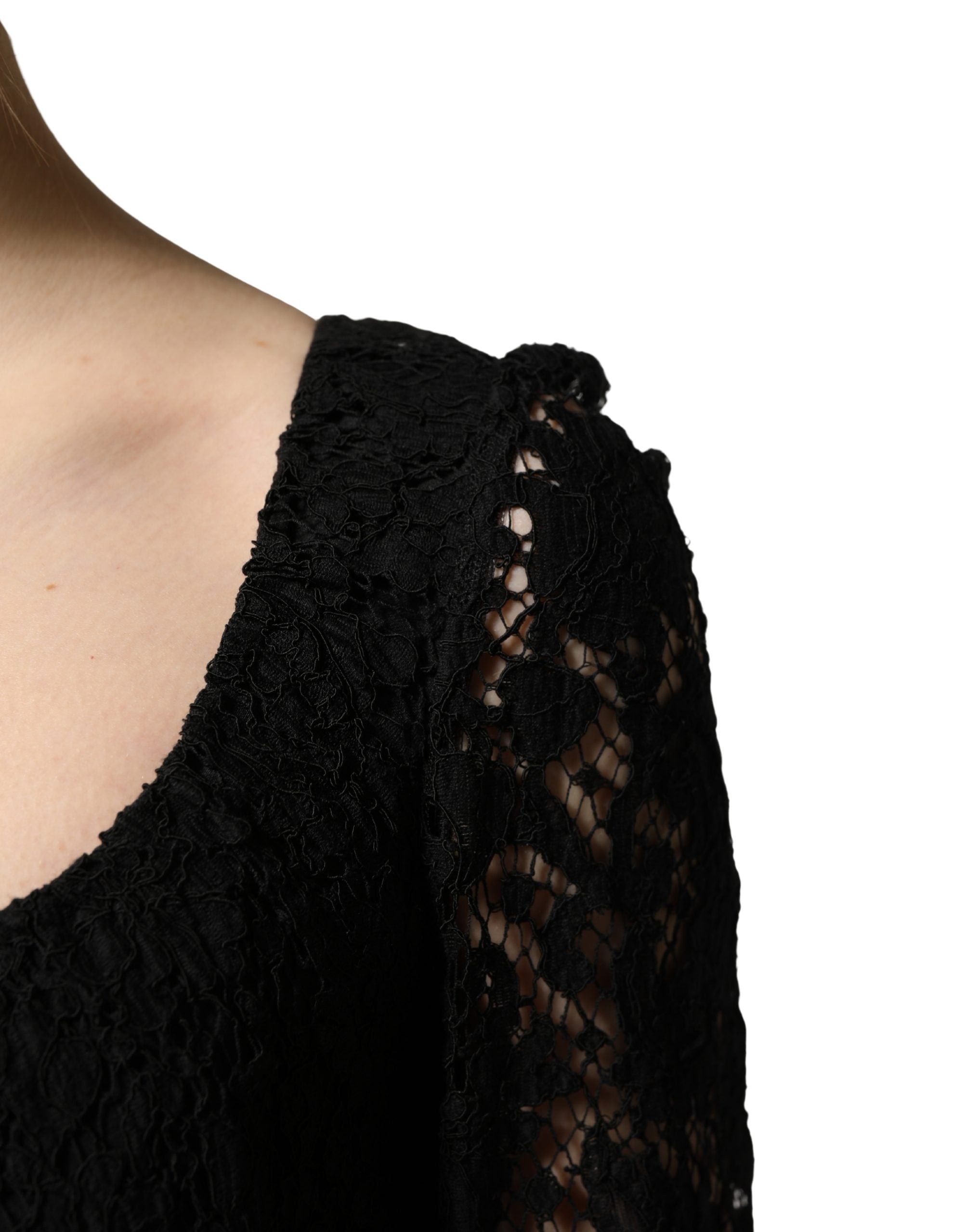 Black Lace Square Neck LongSleeve Maxi Dress