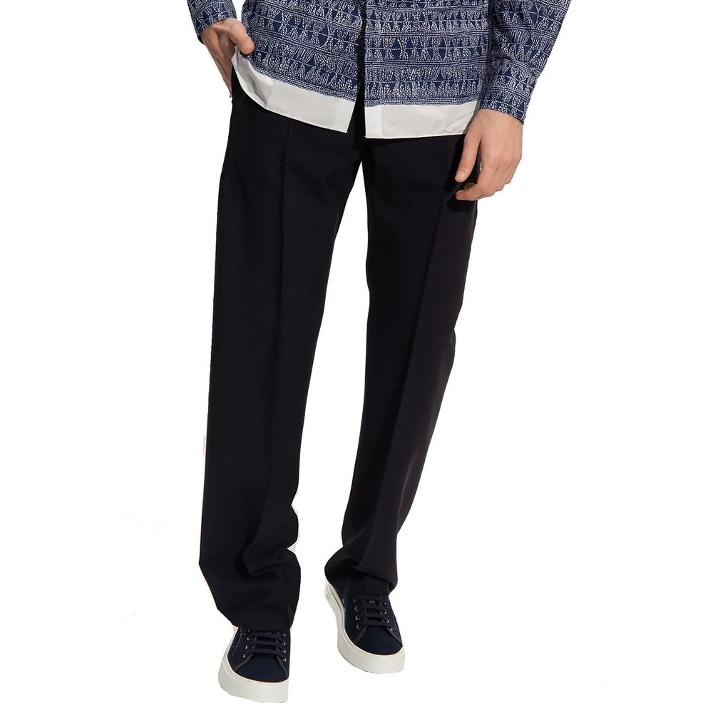 Blue Cotton Casual Pants