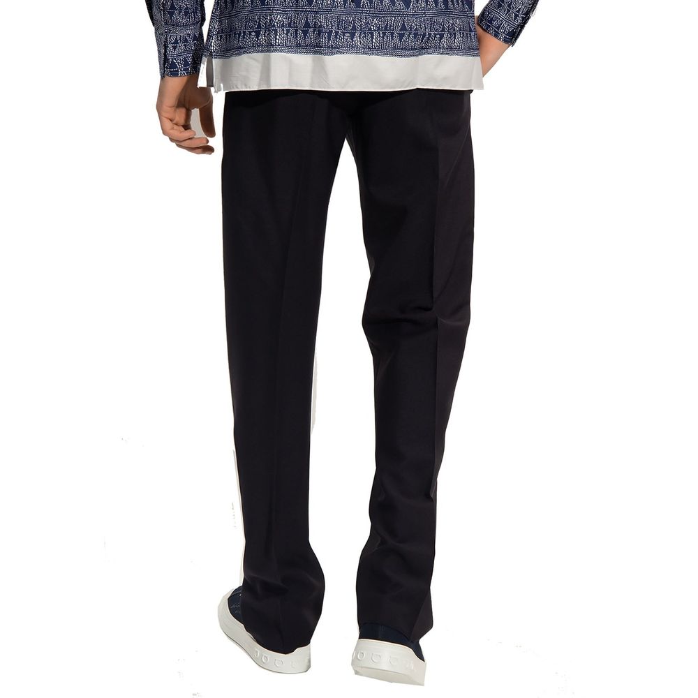 Blue Cotton Casual Pants