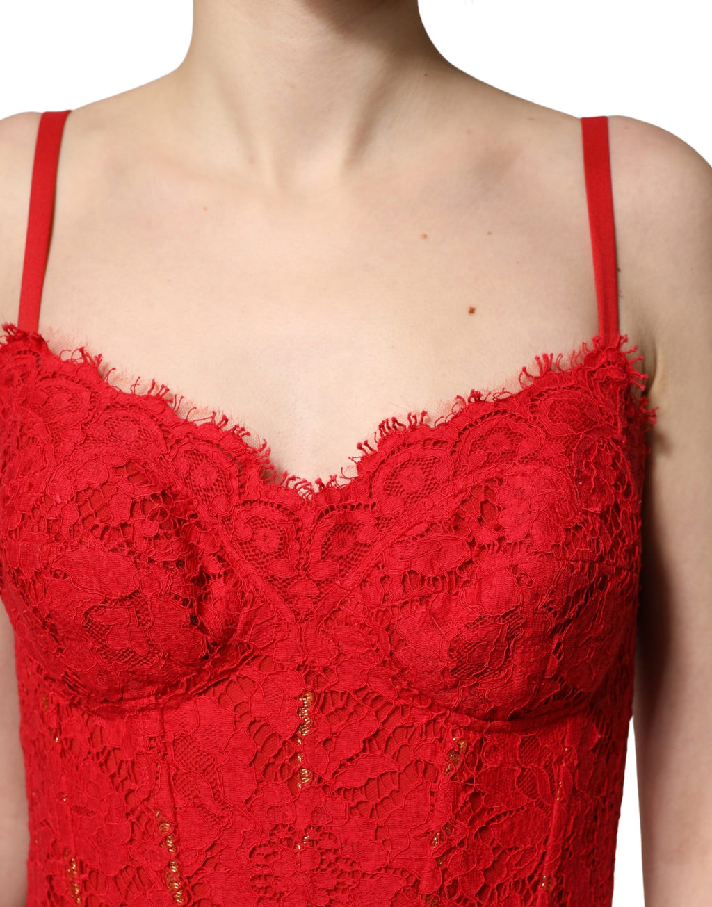 Red Corset Lace Bodice Draped Long Gown Dress