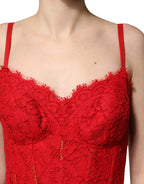 Red Corset Lace Bodice Draped Long Gown Dress