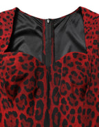 Red Leopard Print Sheath Long Sleeve Dress