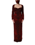 Red Leopard Print Sheath Long Sleeve Dress