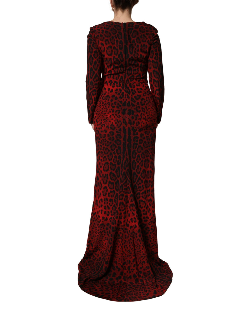 Red Leopard Print Sheath Long Sleeve Dress