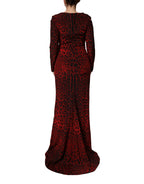 Red Leopard Print Sheath Long Sleeve Dress