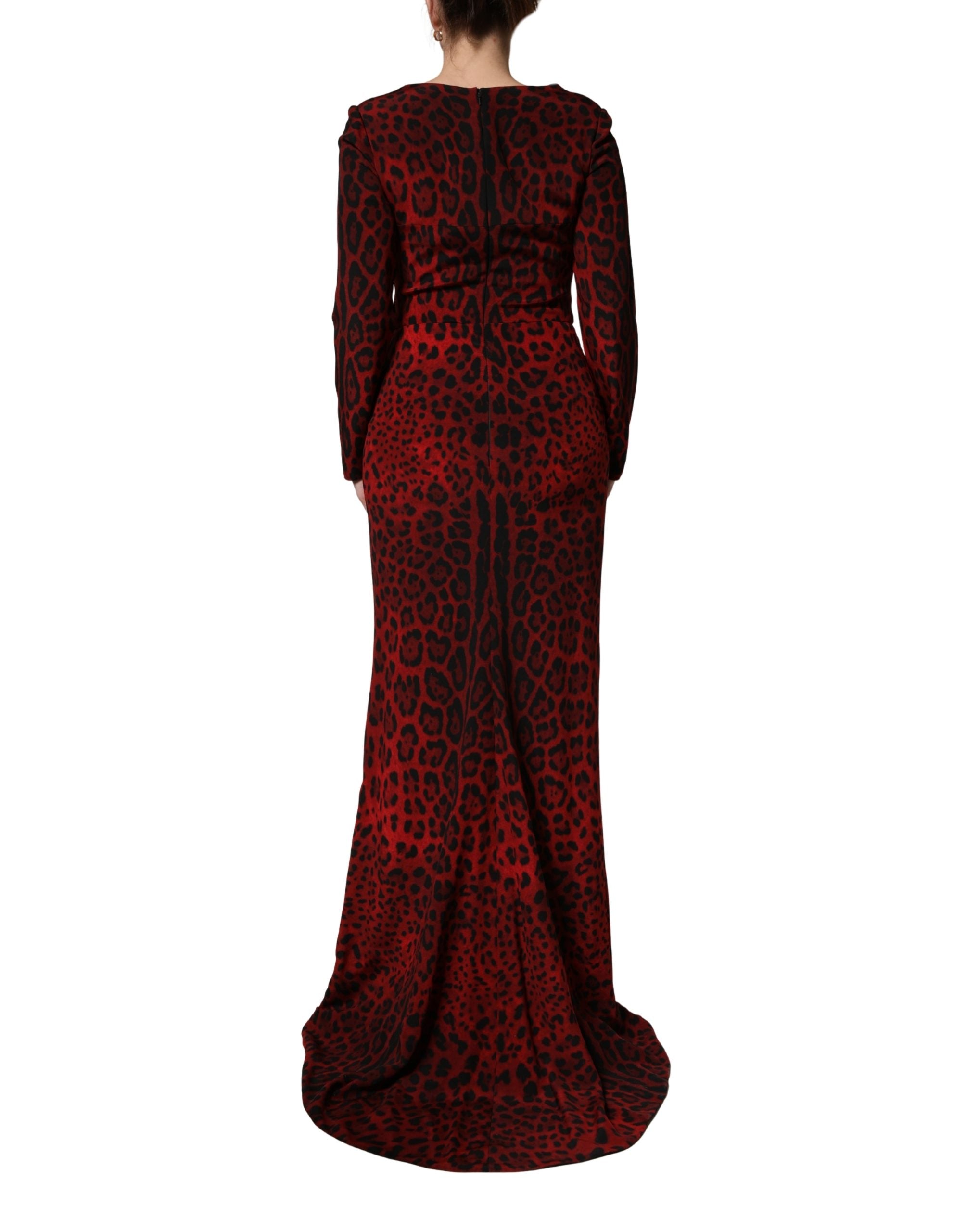 Red Leopard Print Sheath Long Sleeve Dress