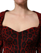 Red Leopard Print Sheath Long Sleeve Dress