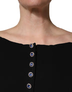 Black Silk Button Bodice Sheath Maxi Dress