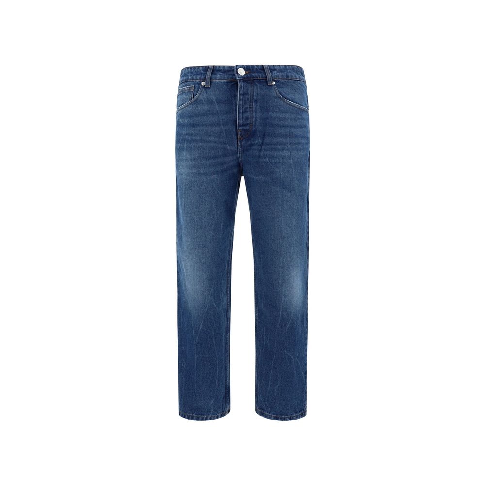 Blue Cotton Tapered Jeans