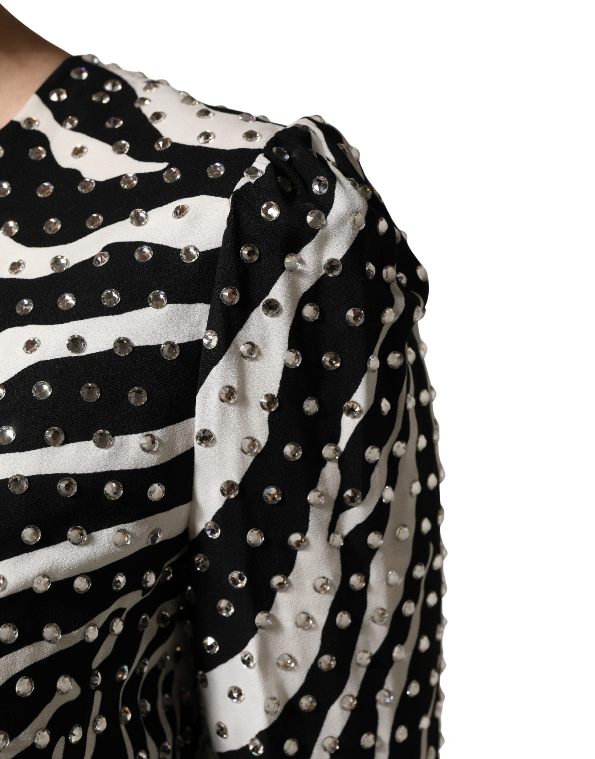 Black White Zebra Rhinestones Mini Dress