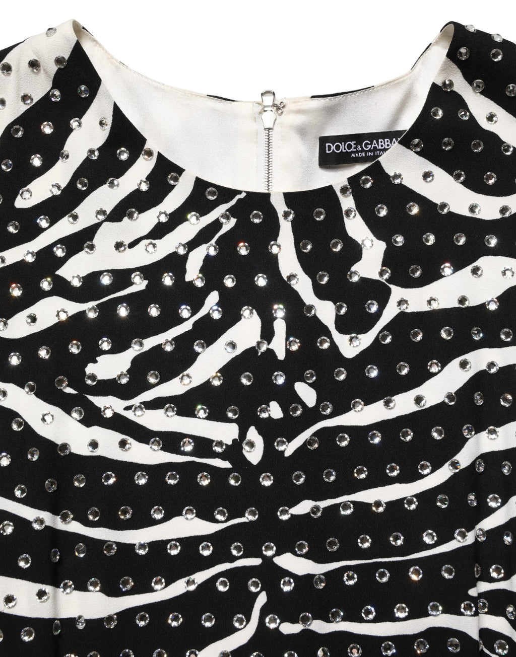 Black White Zebra Rhinestones Mini Dress