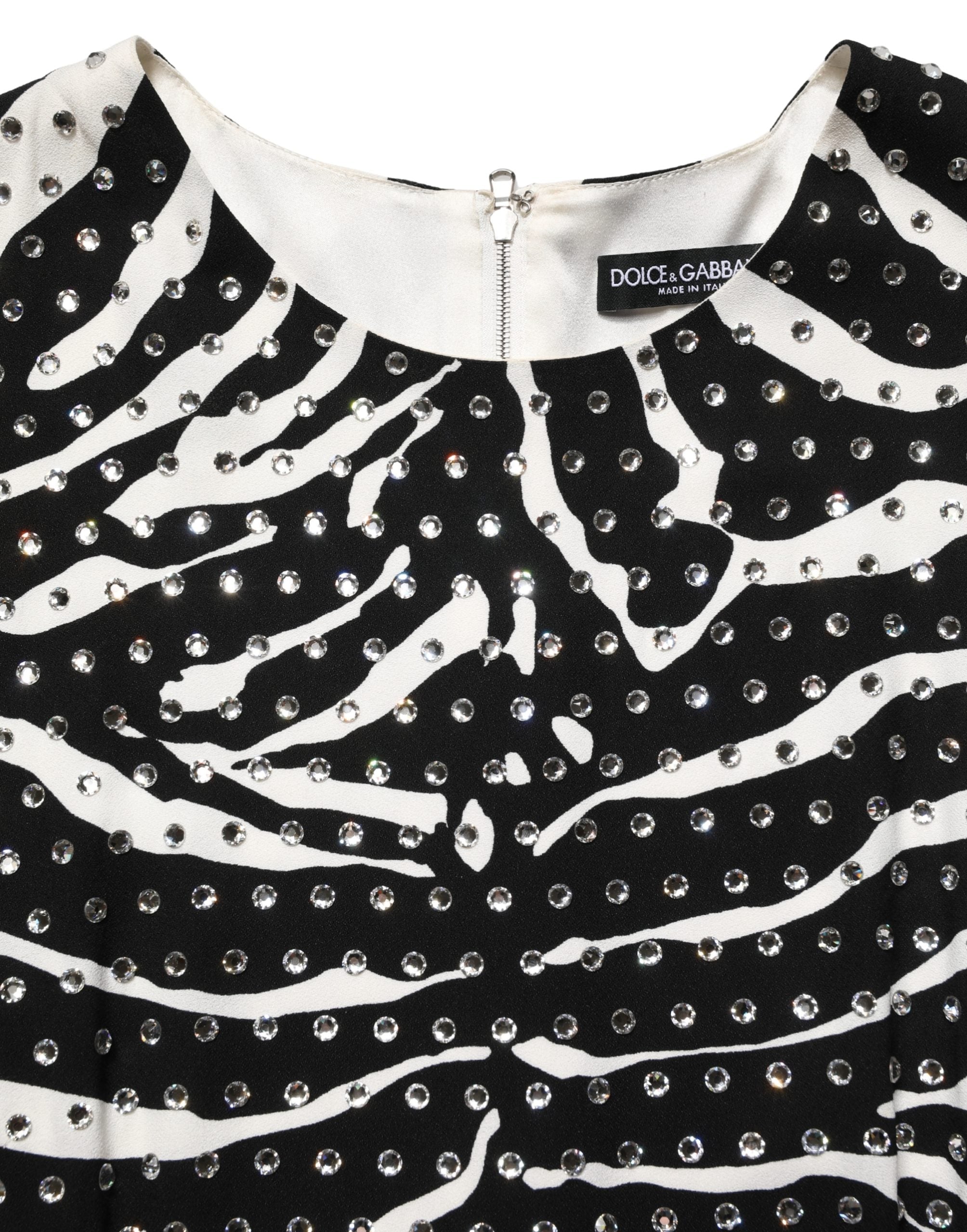 Black White Zebra Rhinestones Mini Dress