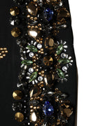 Black Sleeveless Floral Bead Embellishments Dress