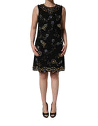 Black Sleeveless Floral Bead Embellishments Dress
