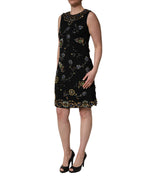 Black Sleeveless Floral Bead Embellishments Dress