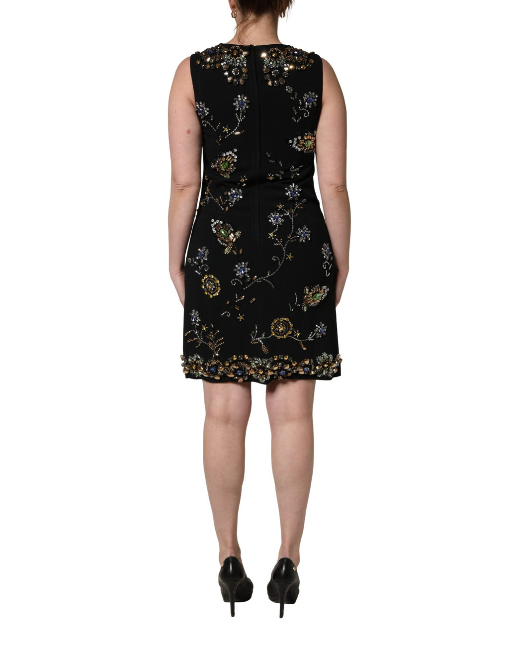 Black Sleeveless Floral Bead Embellishments Dress