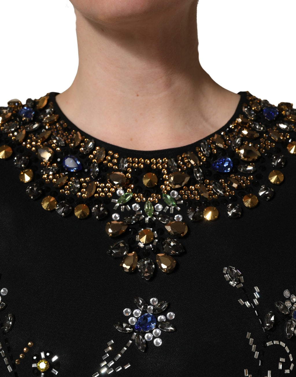 Black Sleeveless Floral Bead Embellishments Dress