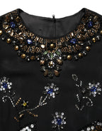 Black Sleeveless Floral Bead Embellishments Dress