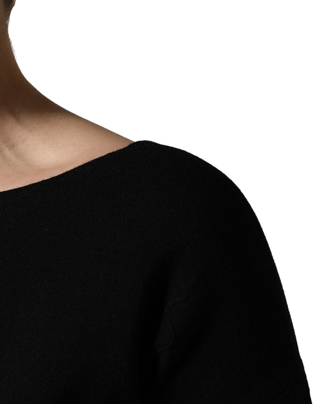 Black Wool Crepe Long Sleeves Midi Dress