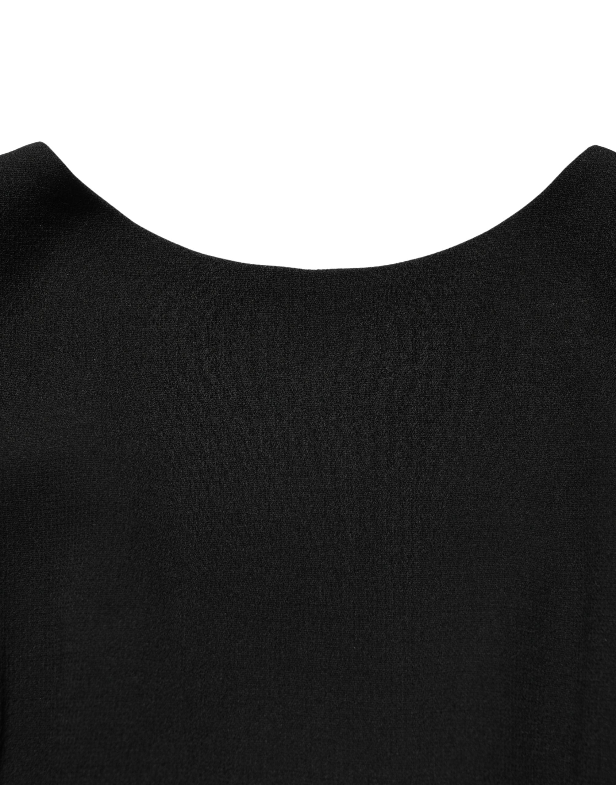 Black Wool Crepe Long Sleeves Midi Dress