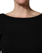 Black Wool Crepe Long Sleeves Midi Dress