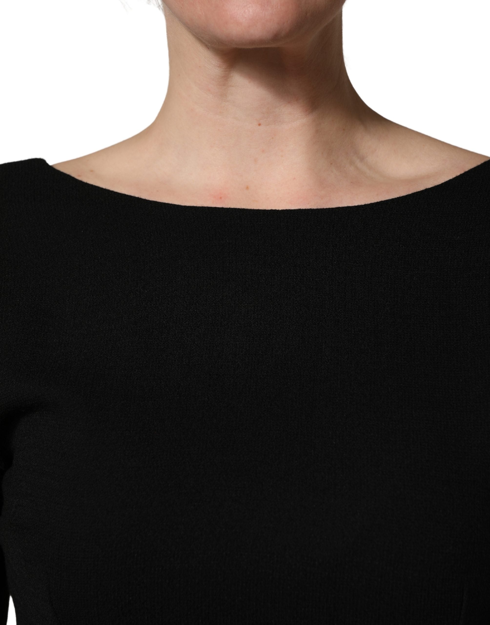 Black Wool Crepe Long Sleeves Midi Dress