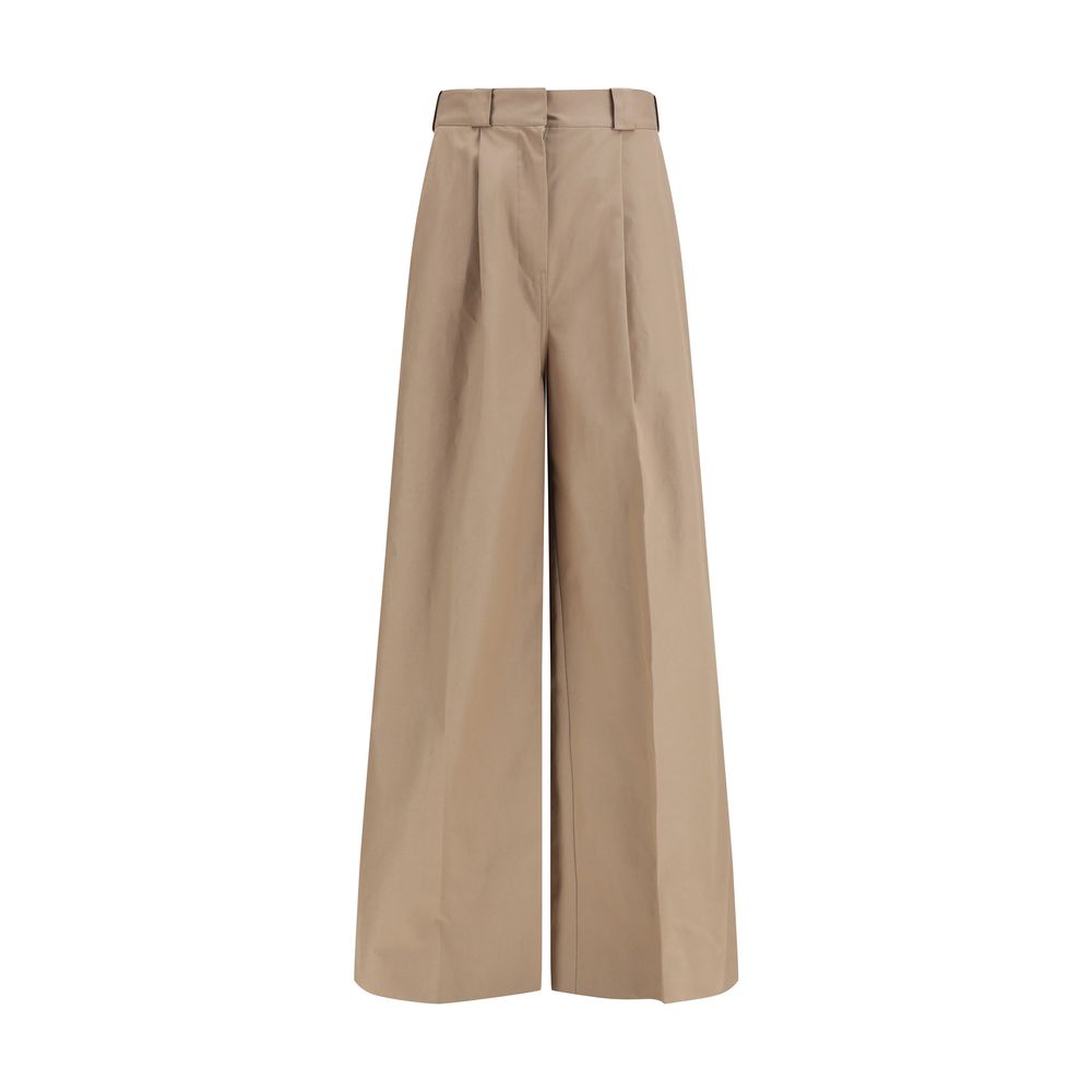 Beige Cotton Flared Pants