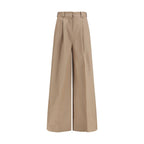 Beige Cotton Flared Pants