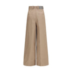Beige Cotton Flared Pants