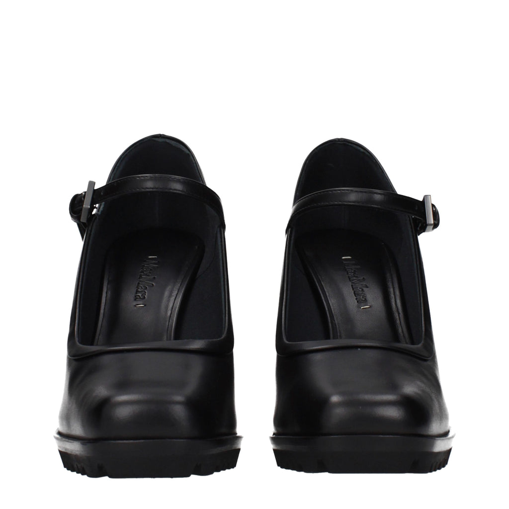 Black Leather High Heel Pumps